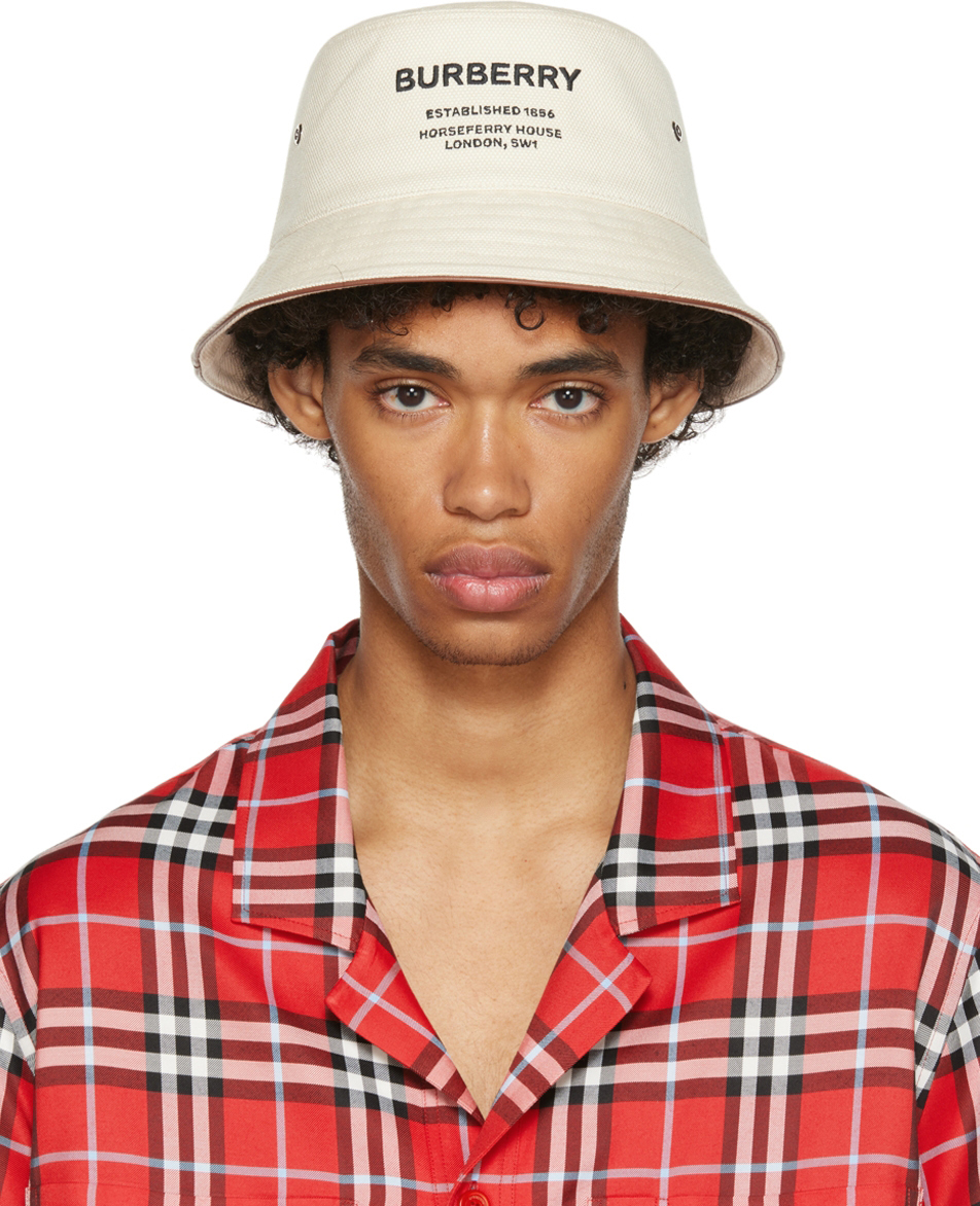 Burberry Off-White Horseferry Motif Bucket Hat
