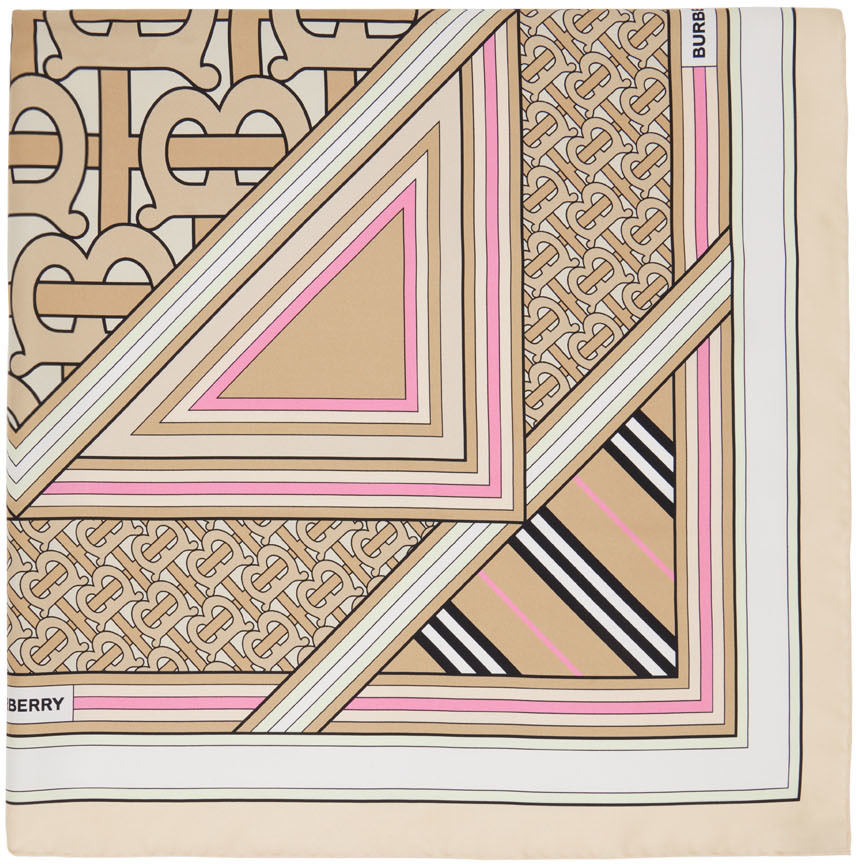 Montage Print Silk Square Scarf in Beige/pale Pink