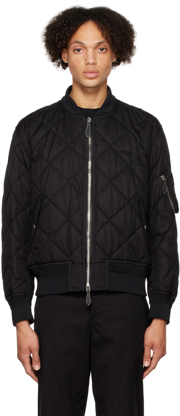 Shop Burberry Black Diamond Quilted Bomber Jacket