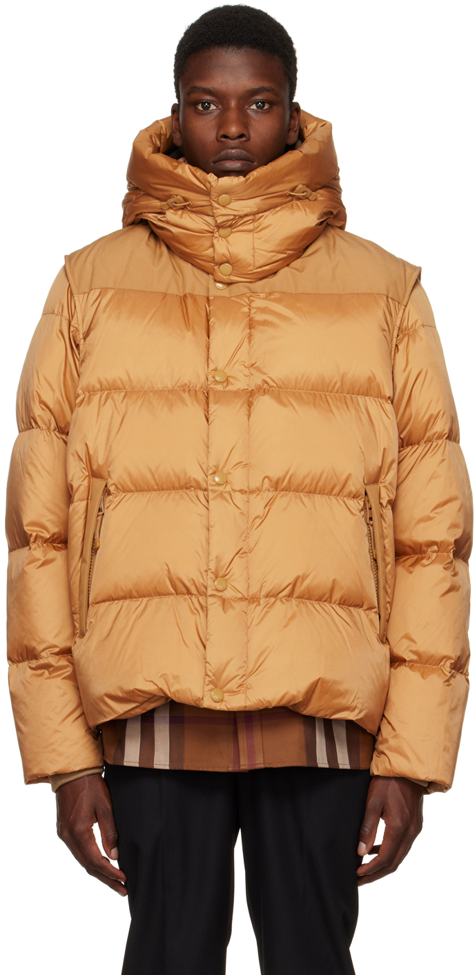 Shop Burberry Tan Quilted Down Jacket In Warm Honey