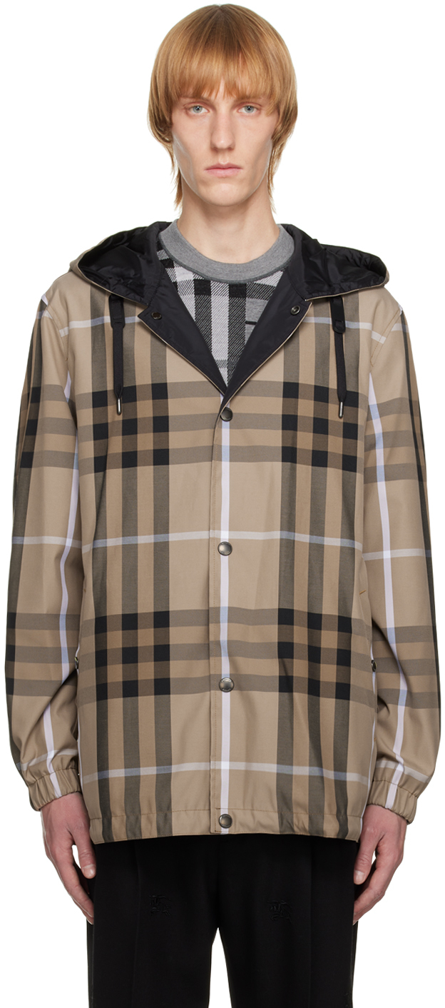 Burberry Brown Reversible Check Jacket In Biscuit Ip Chk