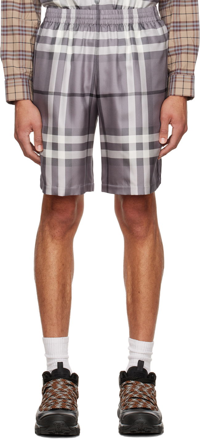 Burberry: Gray Check Shorts | SSENSE Canada