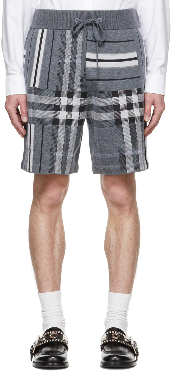 Burberry: Gray Check & Stripe Shorts | SSENSE