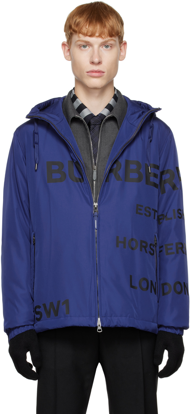 Burberry: Blue Horseferry Hoodie | SSENSE UK
