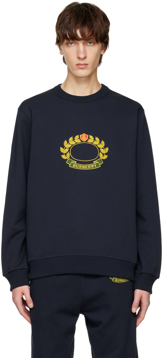 Burberry Navy Crest Sweater In Dark Charcoal Blue