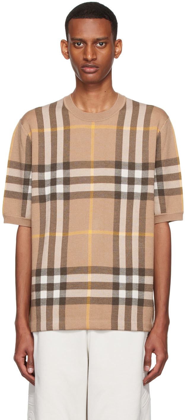 Burberry: Beige Silk & Wool Wells T-Shirt | SSENSE
