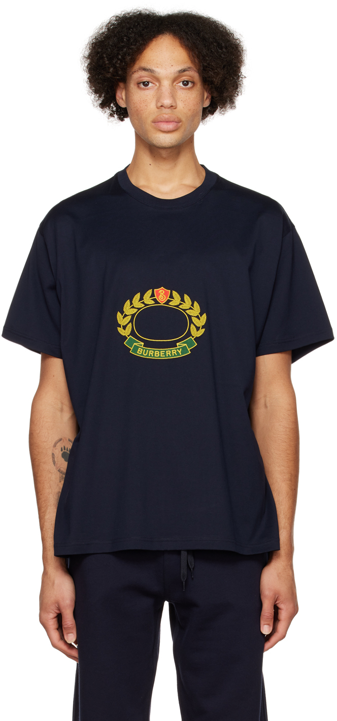 Shop Burberry Navy Oak Leaf Crest T-shirt In Dark Charcoal Blue