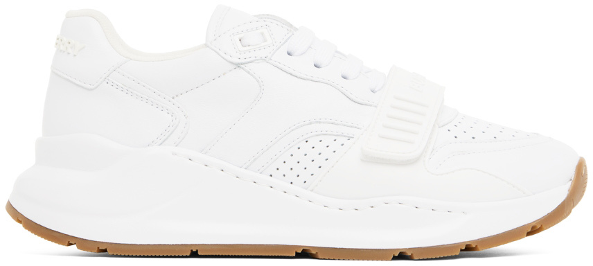 Burberry: White Perforated Low-Top Sneakers | SSENSE