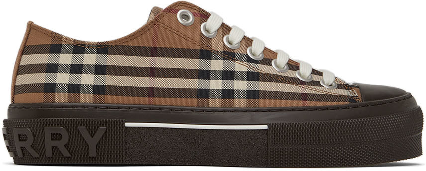 Burberry: Brown Cotton Check Sneakers | SSENSE