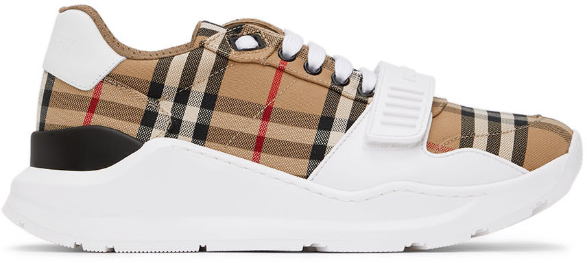 Burberry: White & Beige Regis Sneakers | SSENSE