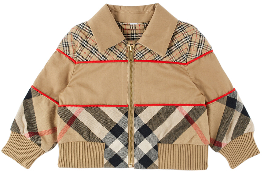 Shop Burberry Baby Beige Contrast Check Jacket In Archive Beige Ip Chk