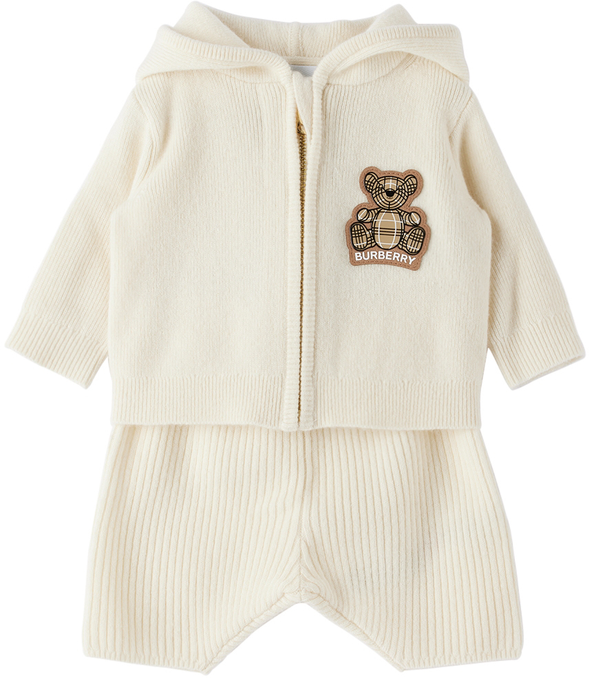 Burberry Baby Off-white Thomas Bear Hoodie & Shorts Set In Ivory