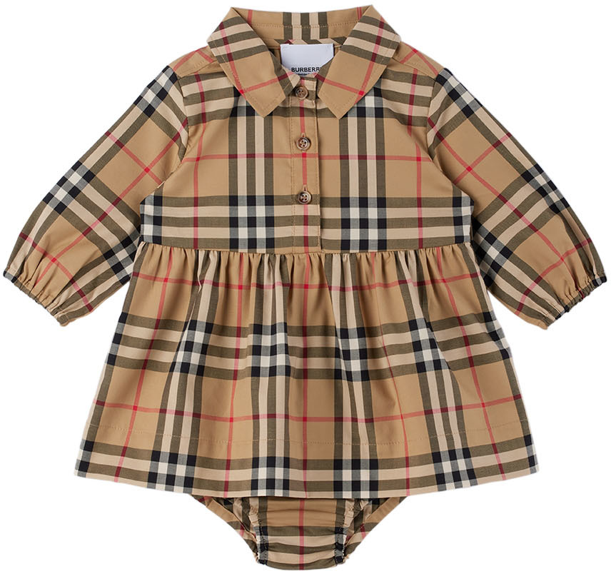 Baby Beige Olivetta Dress & Bloomers Set by Burberry on Sale