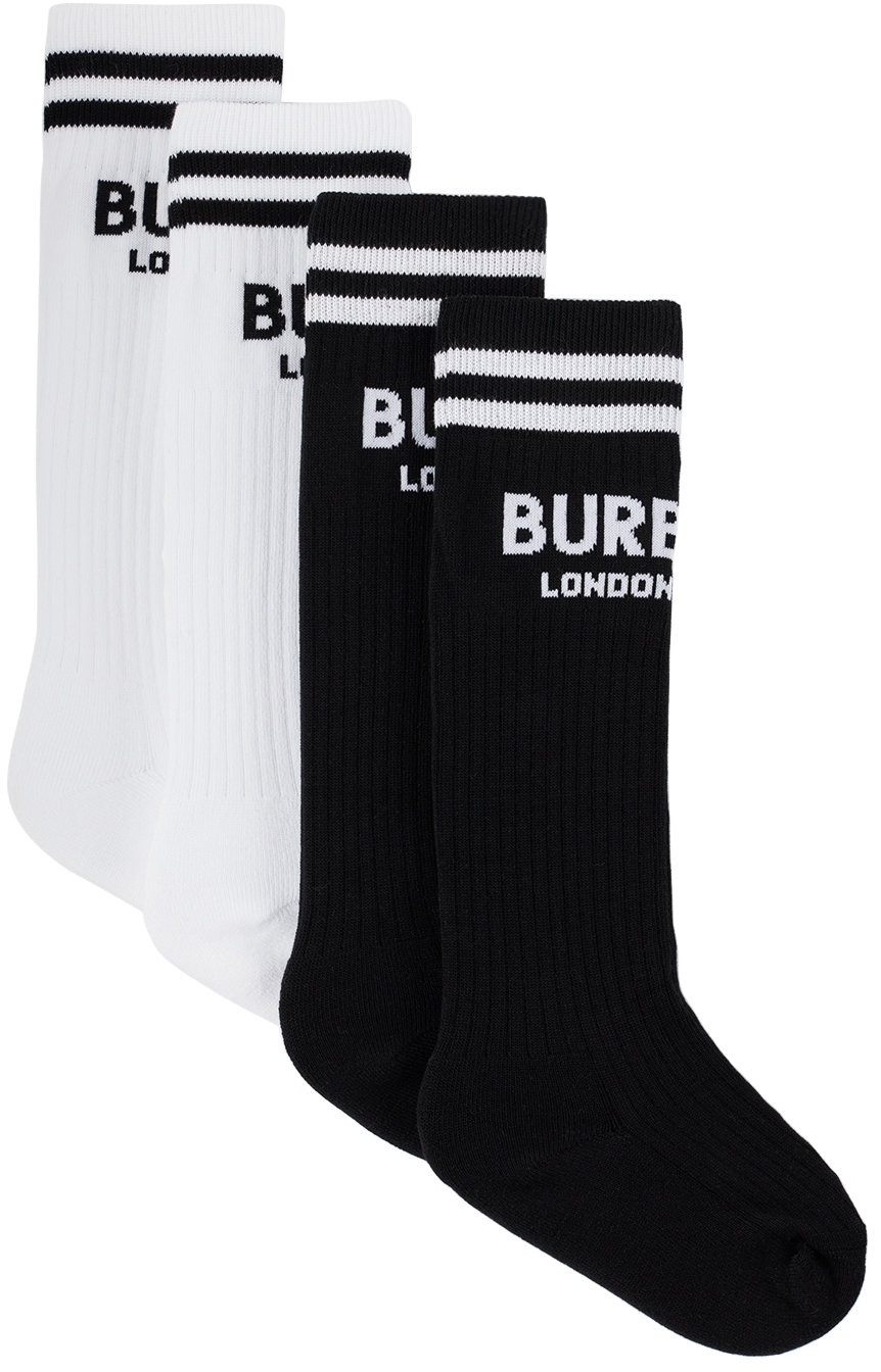 Burberry Two-Pack Kids Black & White Logo Technical Socks