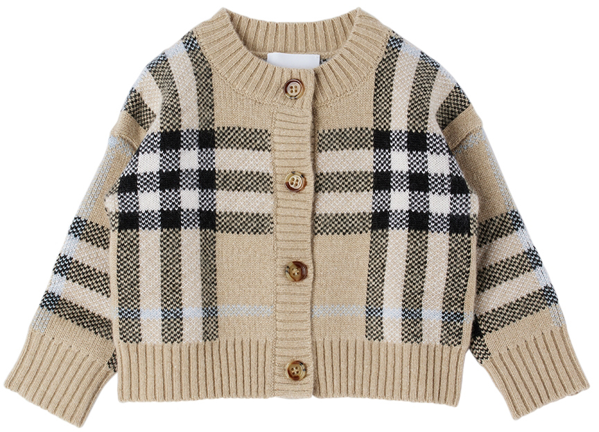 Shop Burberry Baby Beige Check Cardigan In Pale Sand Ip Check