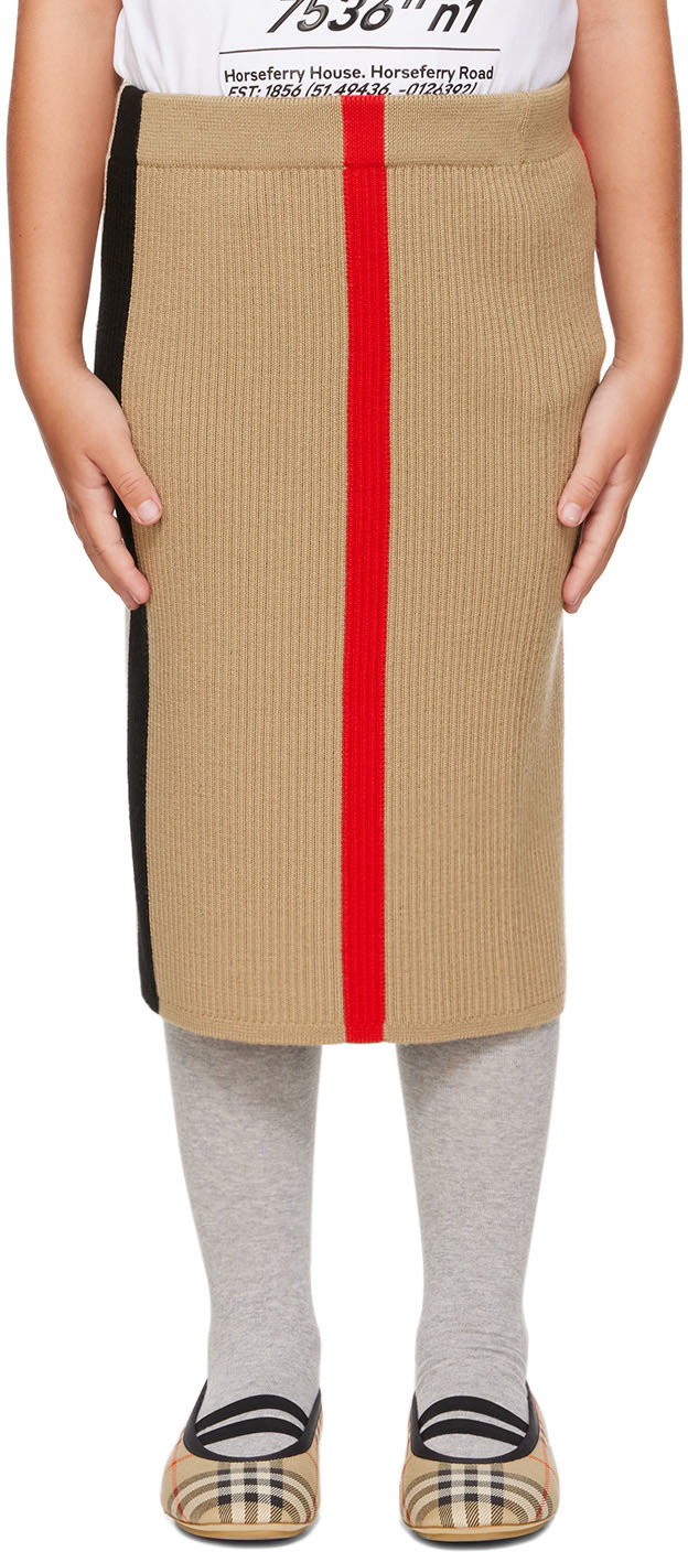 Burberry Kids Beige Wool Stripe Skirt