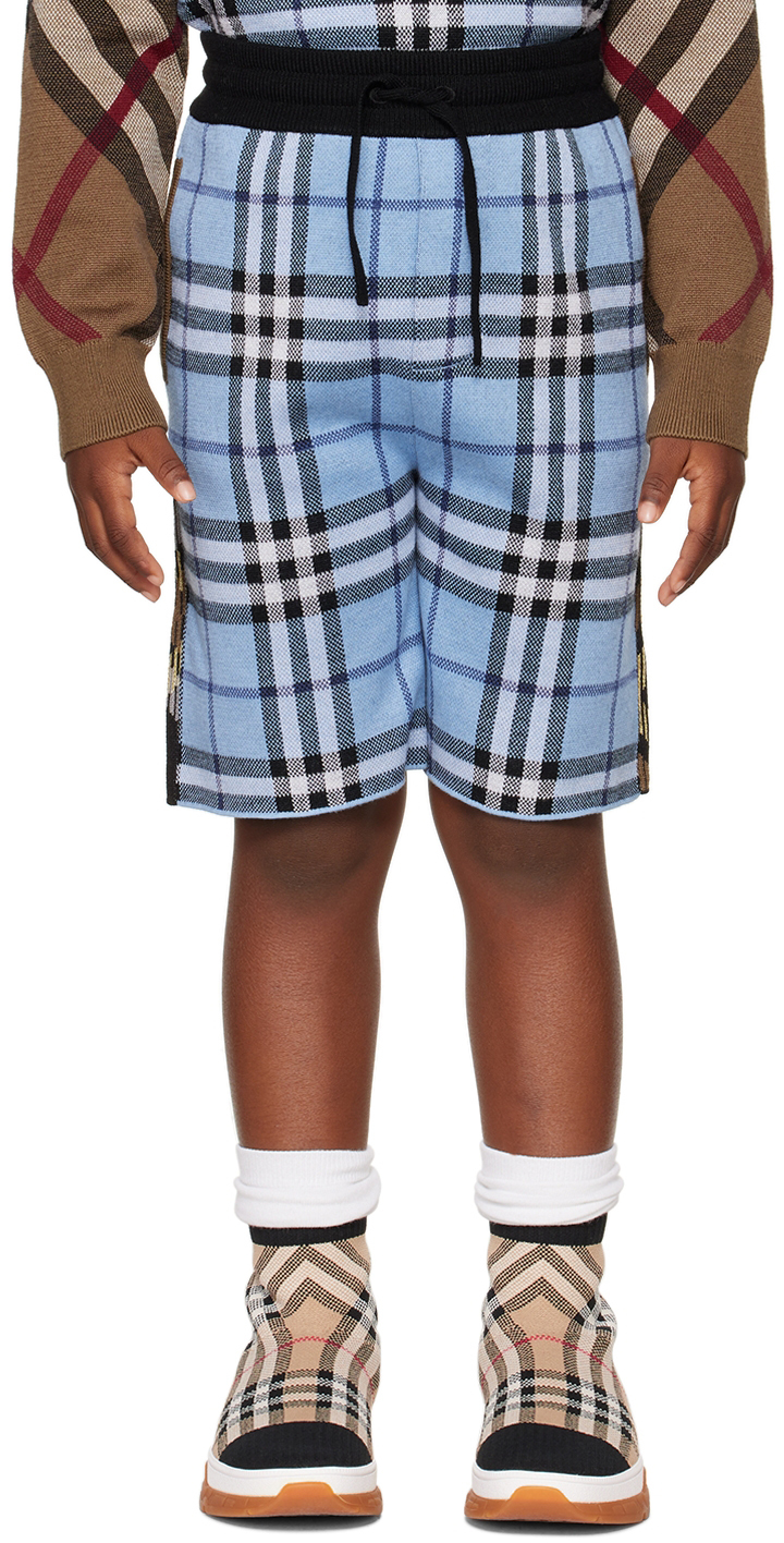 Burberry Kids Blue Contrast Check Shorts In Blue Ip Check