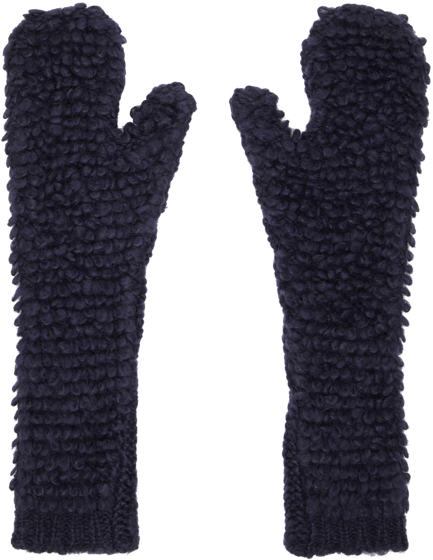SSENSE Women Accessories Gloves Navy Long Ribbed Mittens 