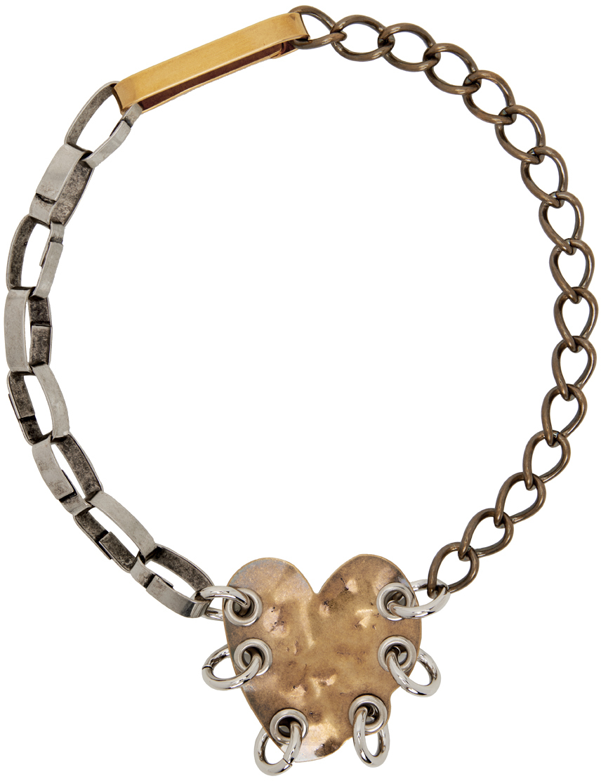 Marni Gold & Silver Heart Pendant Chain Necklace