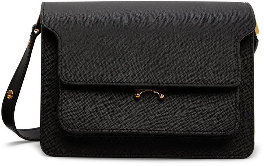 Marni: Black Medium Saffiano Trunk Shoulder Bag | SSENSE