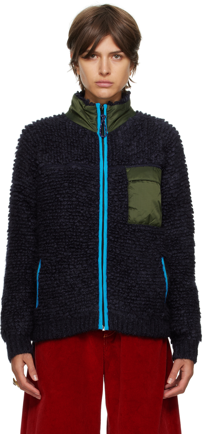 Marni Navy Iris Zip-Up Sweater