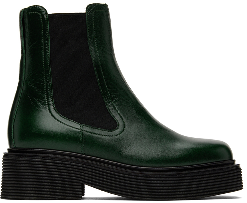 Green Leather Chelsea Boots