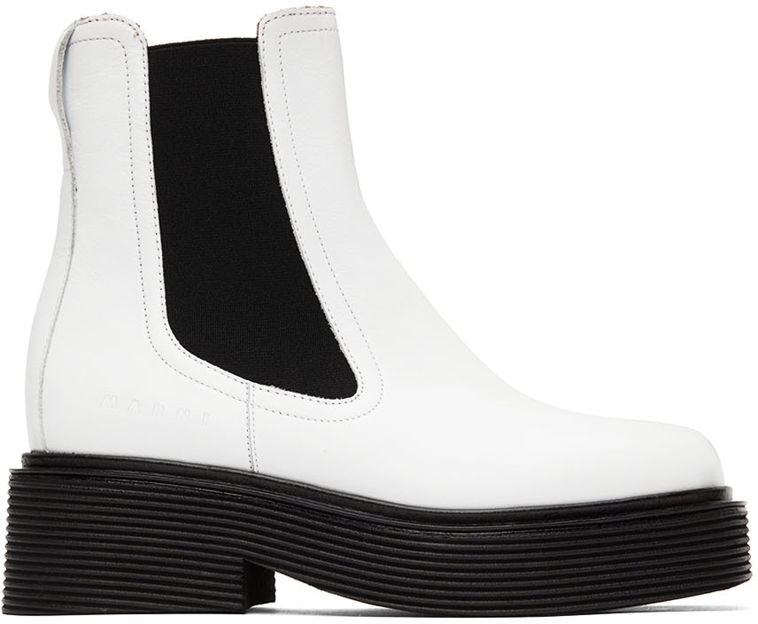 Marni White & Black Leather Chelsea Boots