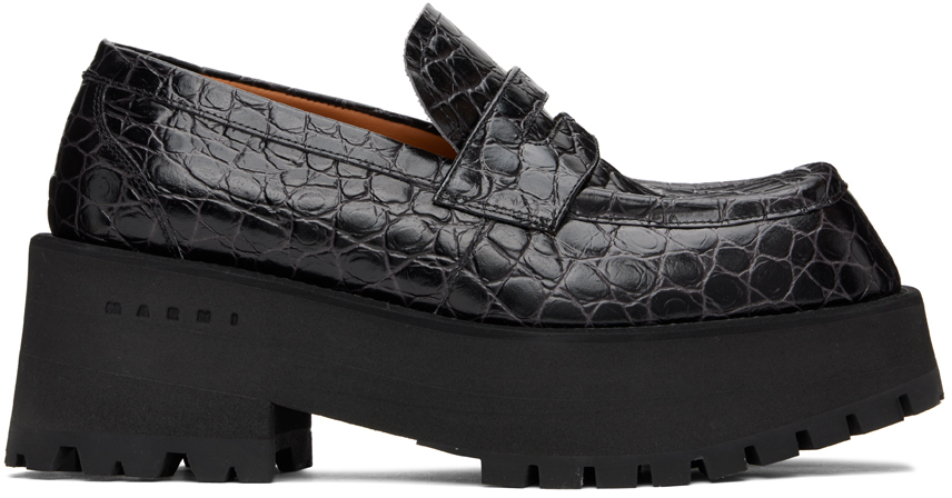 Marni Black Croc Loafers