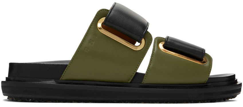 Marni Black & Green Fussbett 2 Strap Sandals