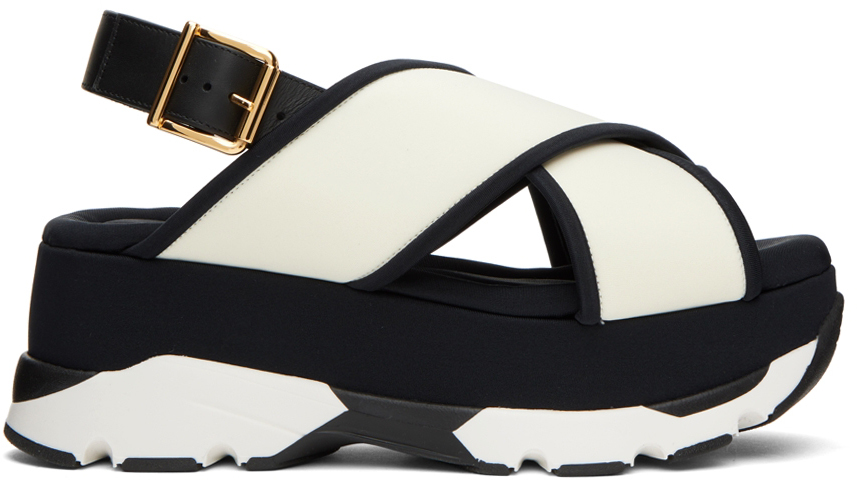 Marni Off-White Sporty Crossed Wedge Sandals