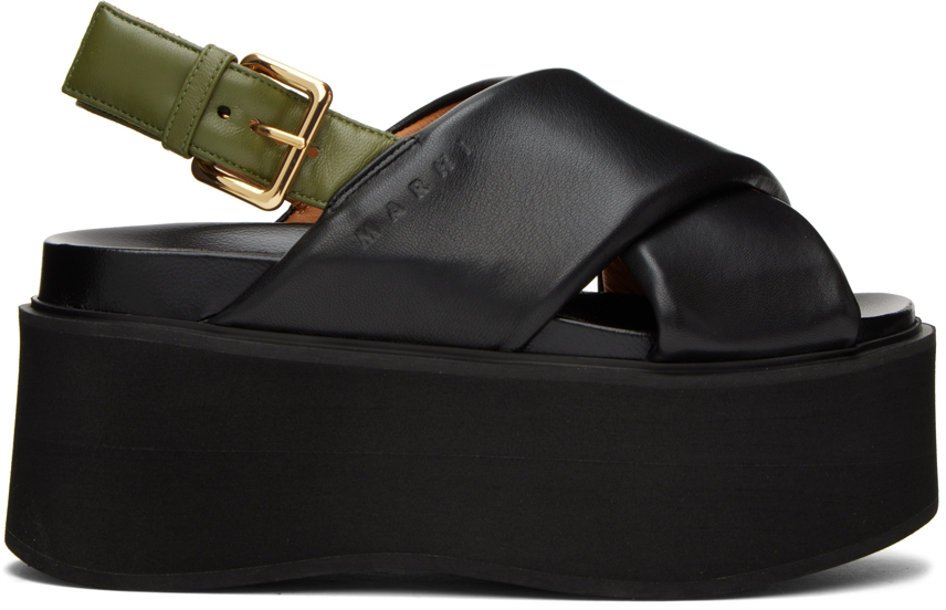 Marni Black & Khaki Fussbet Sandals