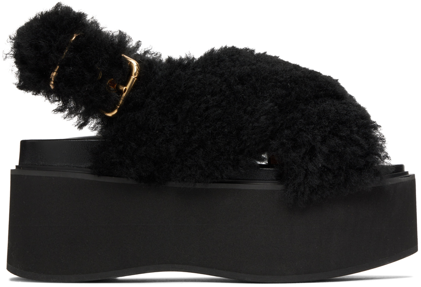 Marni Black Shearling Fussbett Platform Sandals