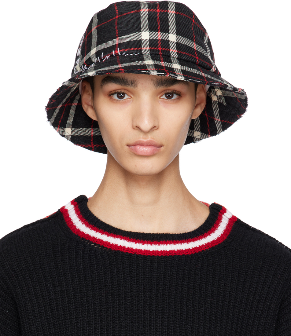 Shop Marni Black Tartan Bucket Hat In Fwn80 Granite