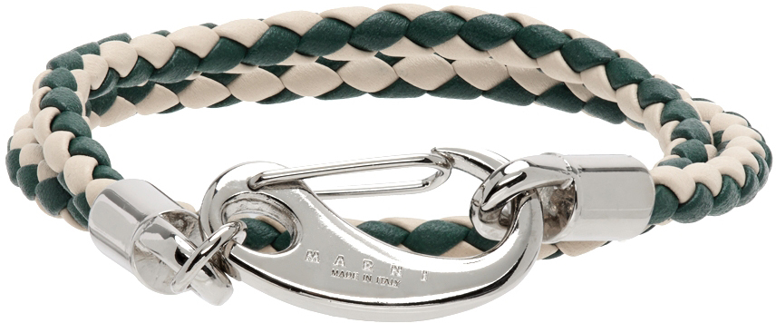 Marni White & Green Double Wrap Braided Bracelet
