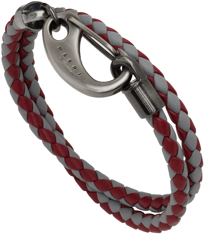 Marni Red & Gray Double Wrap Braided Bracelet