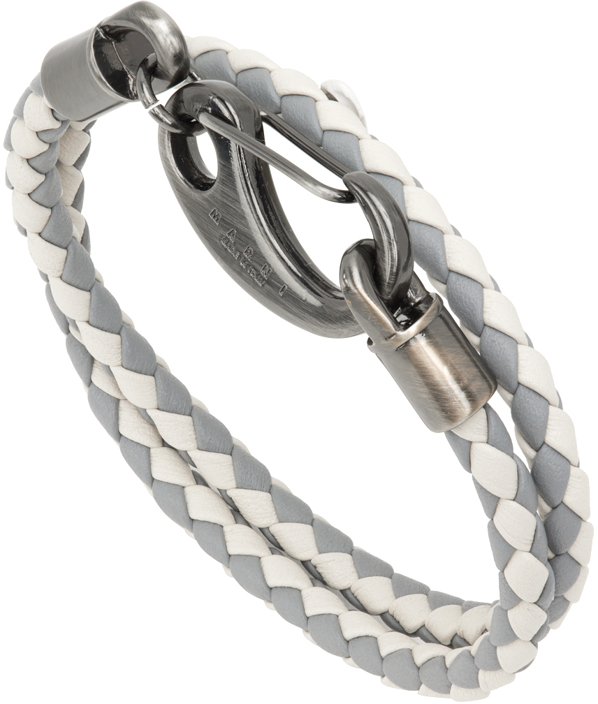 Marni White & Gray Leather Bracelet