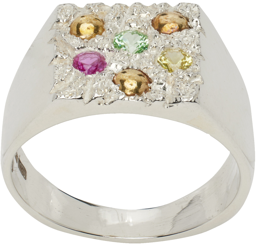 Ssense Uomo Accessori Gioielli Anelli Silver & Multicolor Thin Enamel Ring 