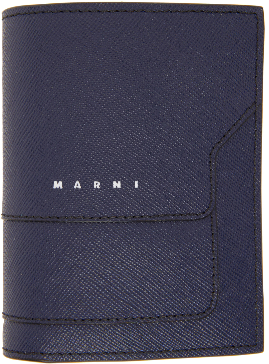 Navy Saffiano Leather Bifold Wallet
