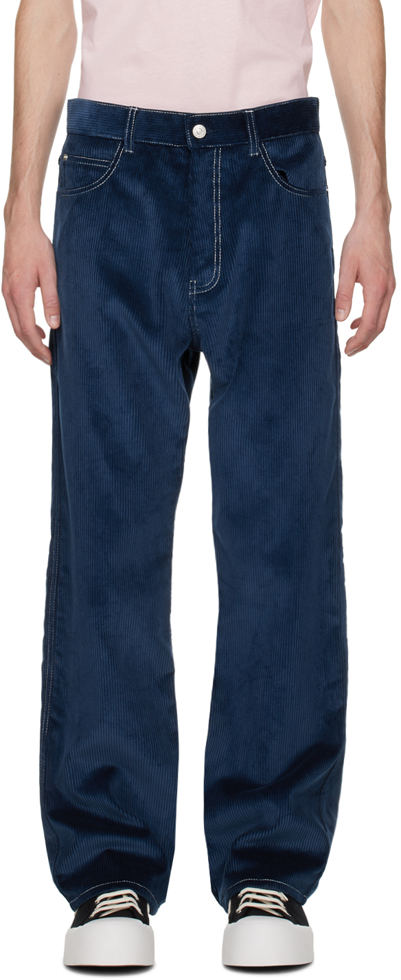 Marni: Blue Contrast Stitch Trousers | SSENSE
