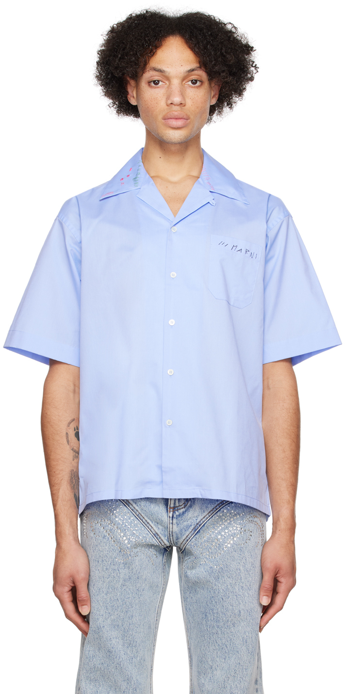 Marni: Blue Embroidered Shirt | SSENSE Canada