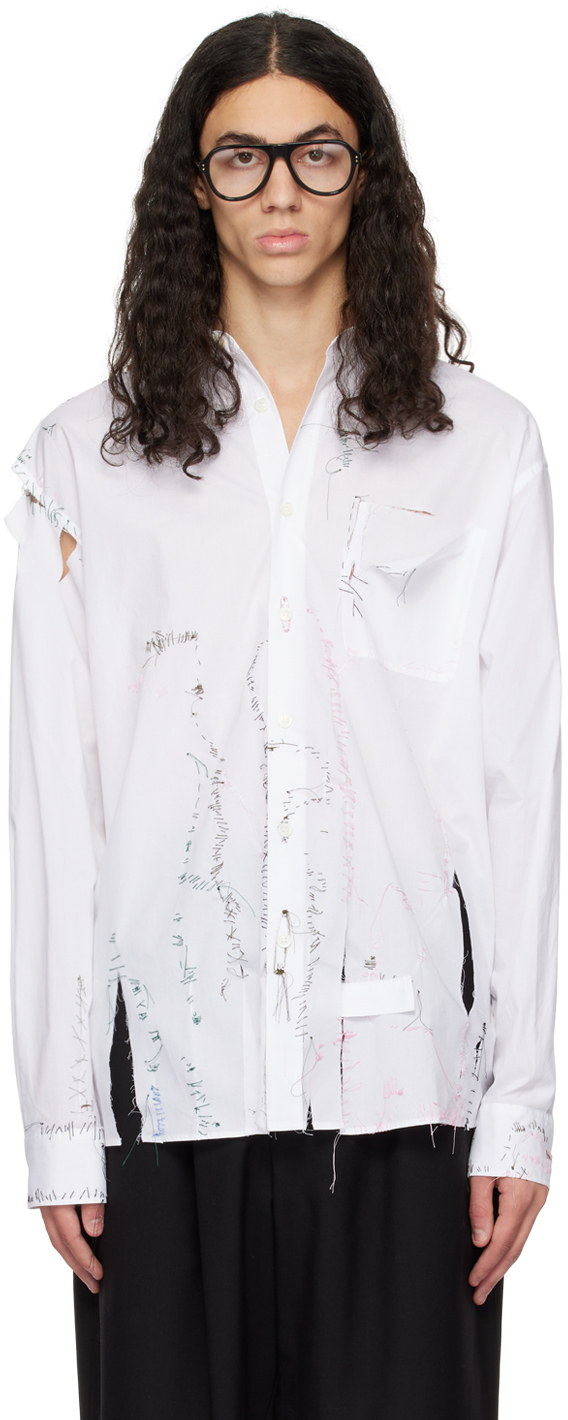 White Distressed Stitching Shirt by Marni on Sale