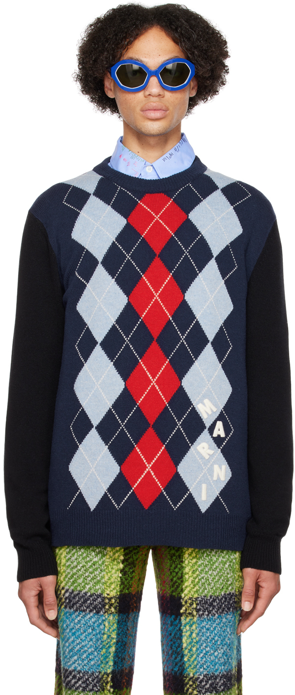 Marni Navy Argyle Sweater