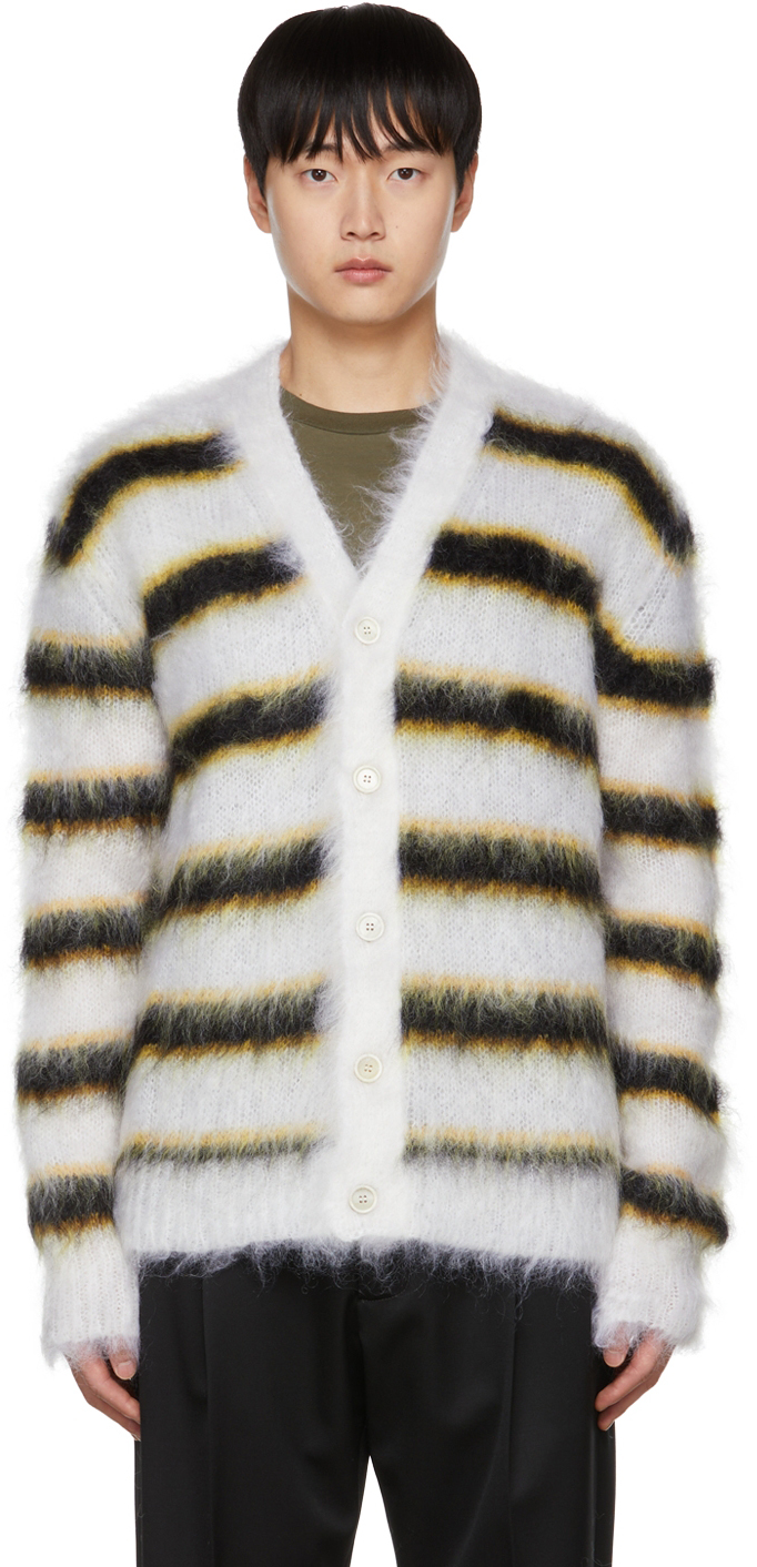 Marni: Off-White Striped Cardigan | SSENSE