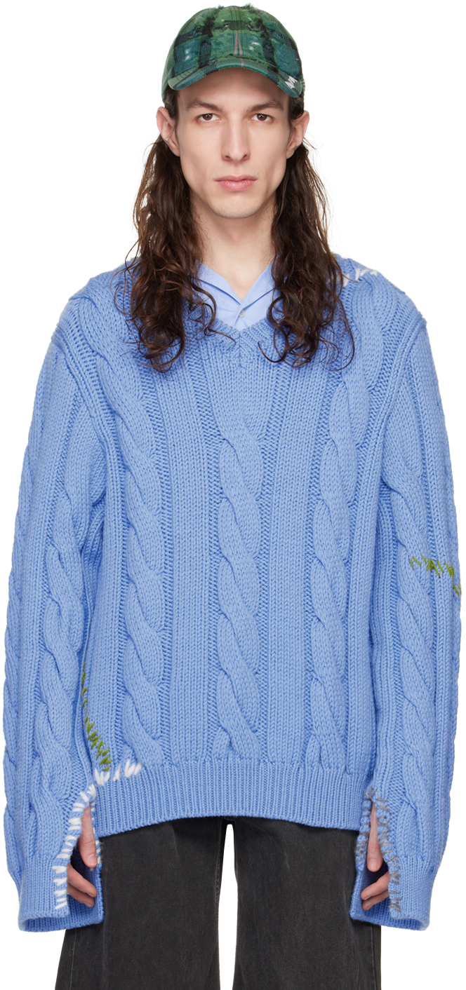 Shop Marni Blue Mending Sweater In 00b50 Iris Blue