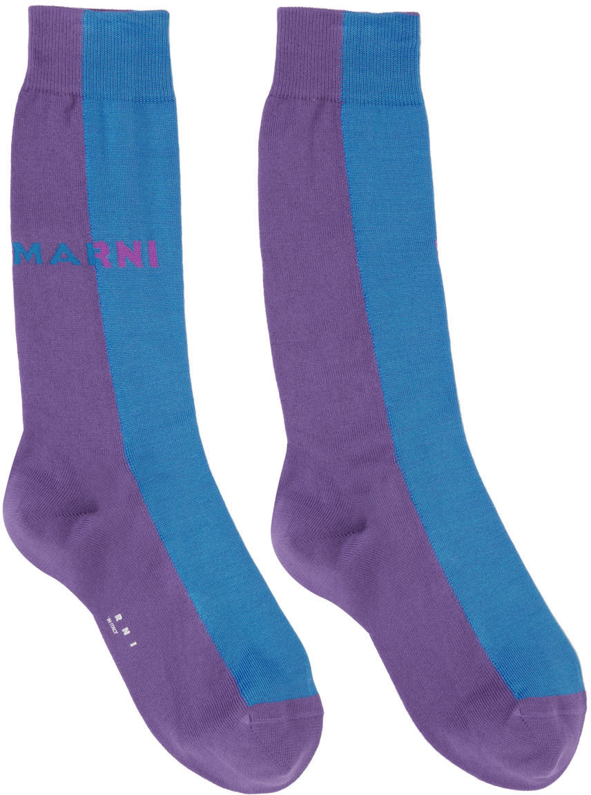 Marni Blue & Purple Jacquard Logo Socks