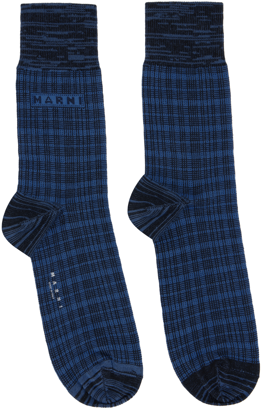 Marni Black & Blue Micro Check Socks