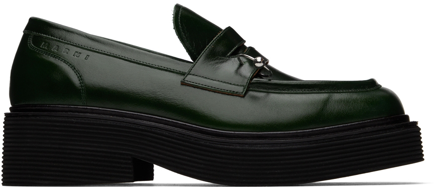 Marni Green Leather Moccasin Loafers