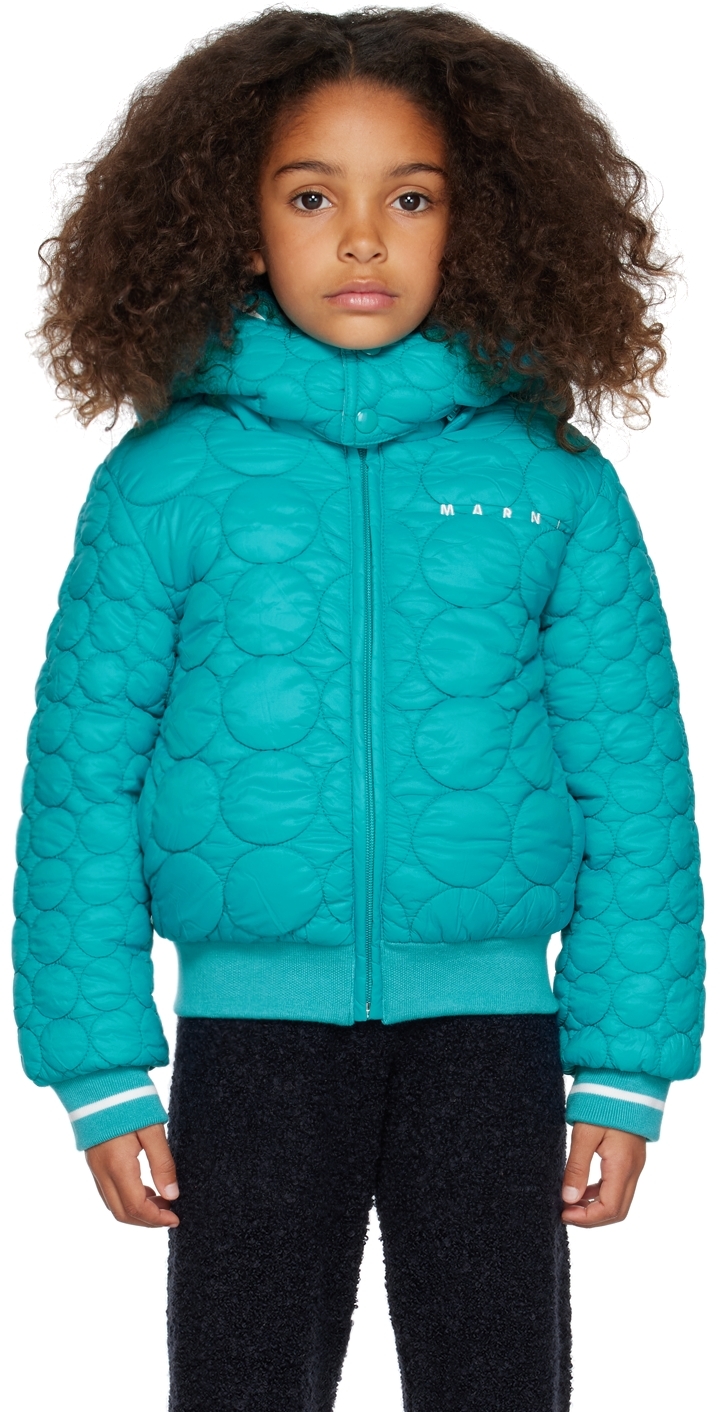 Shop Marni Kids Blue Embroidered Jacket In 0m840