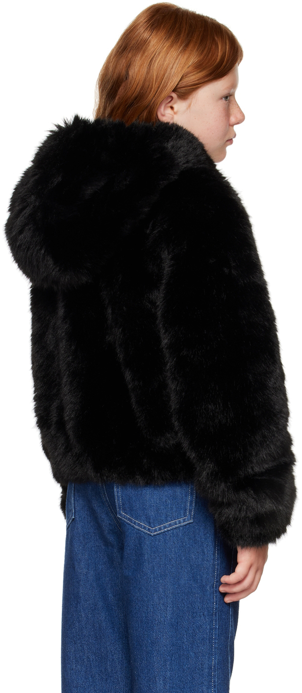 MARNI KIDS BLACK FAUX-FUR 'M' PATCH JACKET 