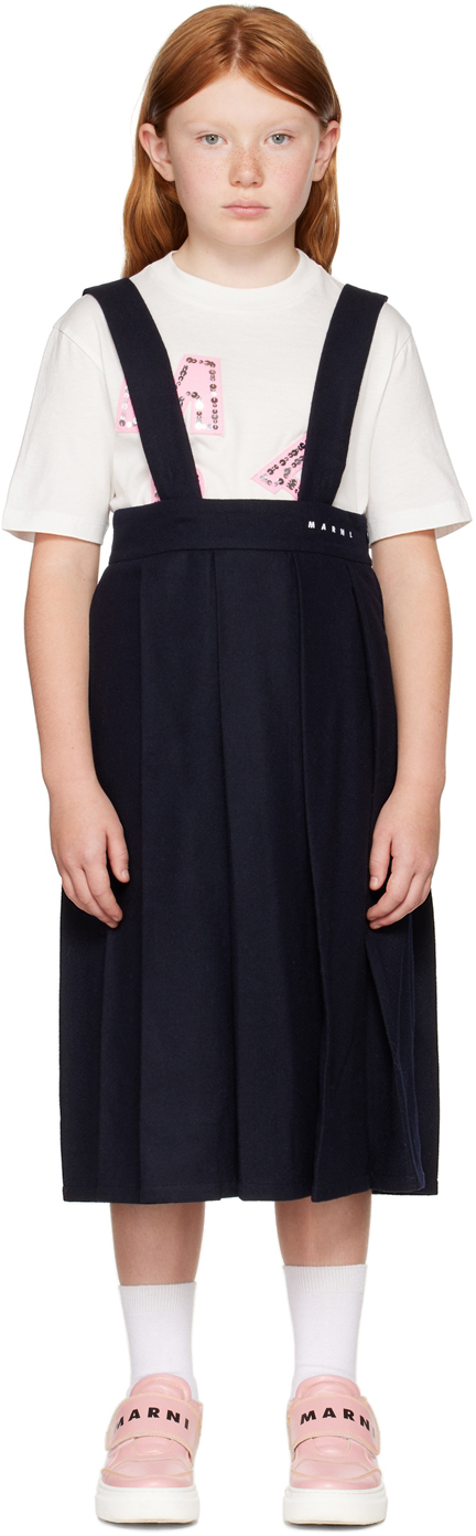 Marni Kids Navy Pleated Skirt In 0m803